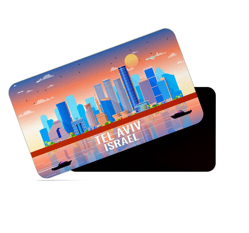 dhcrafts Rectangular Rubber Fridge Magnet / Magnetic Card Multicolor Israel Tel Aviv Design Pack of 1 (8.6cm x 5.4cm)